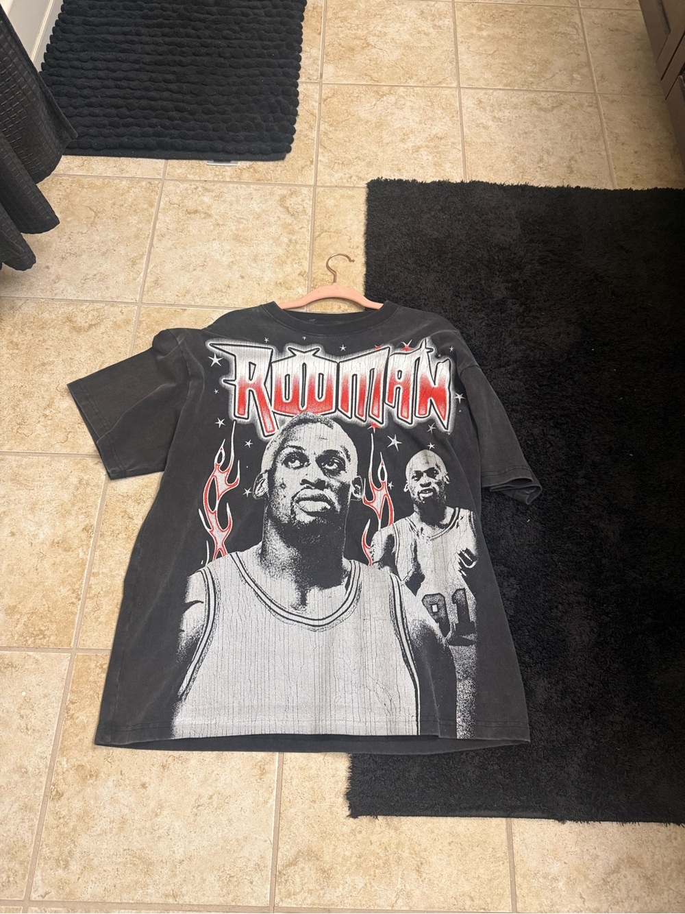 Graphic Black Basketball Tee with Red Accent